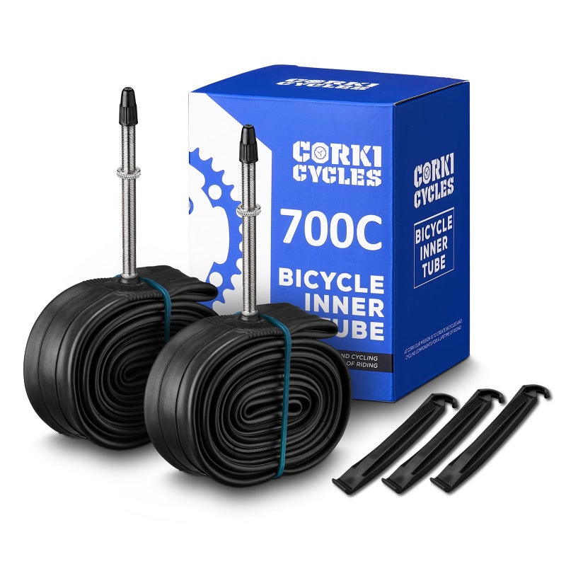 corki كوركي دورات 700c الأنابيب الداخلية لإطارات الدراجة 700 x 35c 37c 38c 40c 42c 43c صمام بريستا 80 مم، أنبوب دراجة ثقيل 28 بوصة للطرق الحصى Fixie Hybrid 2 Pack - Image 1